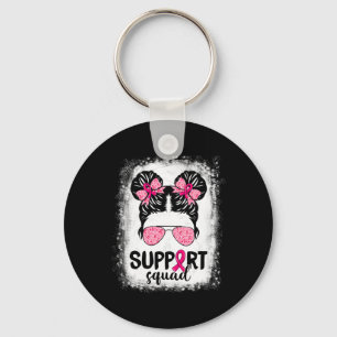 Support Squad Messy Bun Pink Warrior Breast Cancer Keychain