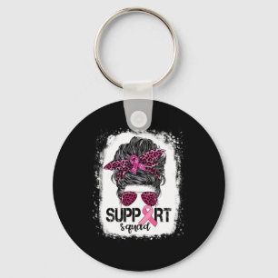 Support Squad Messy Bun Pink Warrior Breast Cancer Keychain