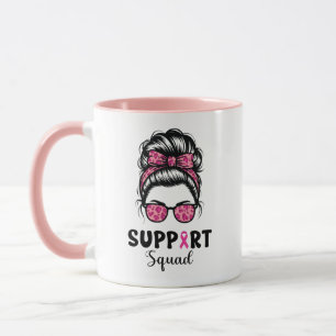 Support Squad Messy Bun Pink Warrior Breast Cancer Mug