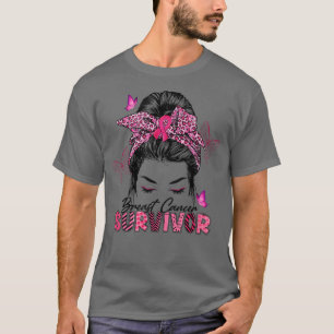 Support Squad Messy Bun Pink Warrior Breast Cancer T-Shirt