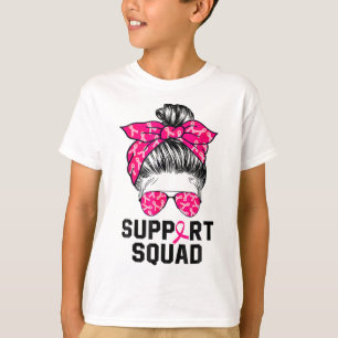 Support Squad Messy Bun Pink Warrior Breast Cancer T-Shirt