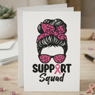 Support Squad Messy Bun Pink Warrior Breast Cancer Thank You Card