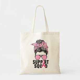 Support Squad Messy Bun Pink Warrior Breast Cancer Tote Bag