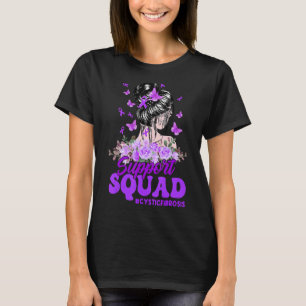 Support Squad Messy Bun Purple Ribbon Cystic Fibro T-Shirt