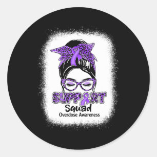 Support Squad Messy Bun Purple Ribbon Overdose Awa Classic Round Sticker