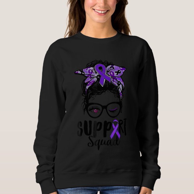 Support Squad Messy Bun Purple Warriorr Lupus Awar Sweatshirt (Front)