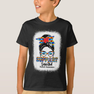 Support Squad Messy Bun Puzzle Ribbon Autism T-Shirt