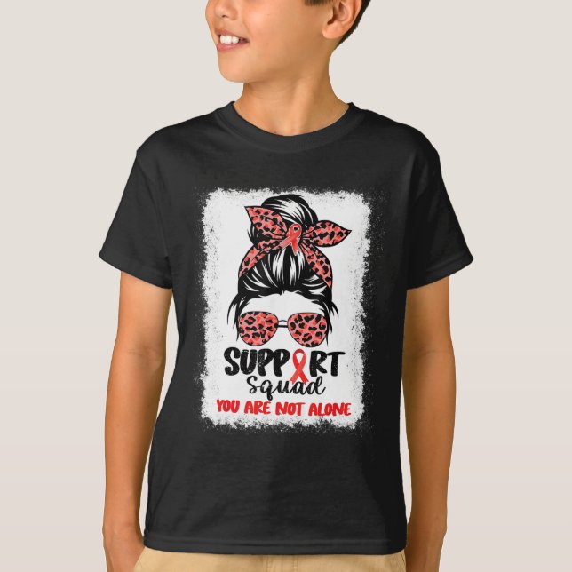 Support Squad Messy Bun Red Warrior Blood Cancer A T-Shirt (Front)