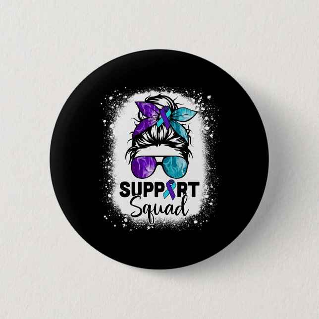 Support Squad Messy Bun Suicide Prevention Awarene 2 Inch Round Button (Front)