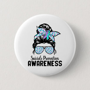 Support Squad Messy Bun Suicide Prevention Awarene 2 Inch Round Button