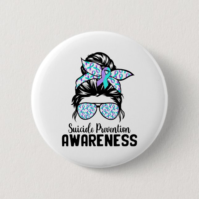 Support Squad Messy Bun Suicide Prevention Awarene 2 Inch Round Button (Front)