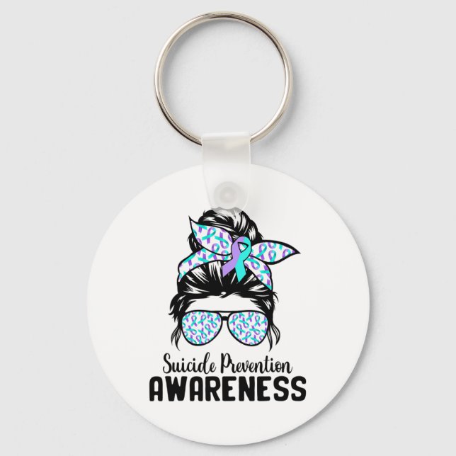 Support Squad Messy Bun Suicide Prevention Awarene Keychain (Front)