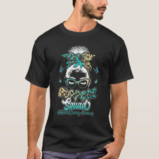 Support Squad Messy Bun Teal Ribbon Addiction Reco T-Shirt
