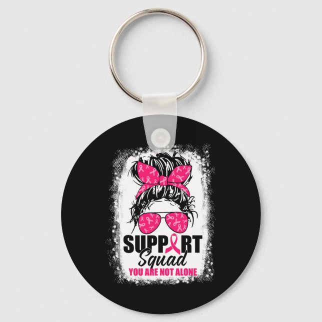 Support Squad Messy Bun Warrior Breast Cancer Awar Keychain (Front)
