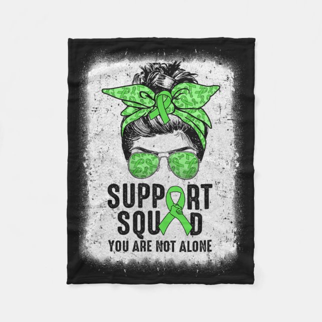 Support Squad Messy Bun Warrior Green Mental Healt Fleece Blanket (Front)