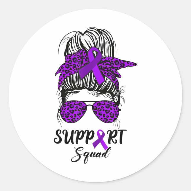 Support Squad Messy Bun Warrior Heimerheimer Aware Classic Round Sticker (Front)