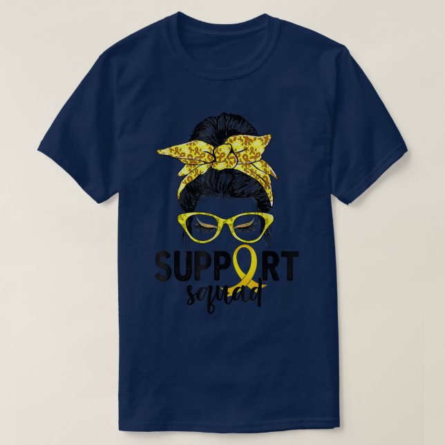 Support Squad Messy Bun Yellow Ribbon Childhood Ca T-Shirt (Design Front)