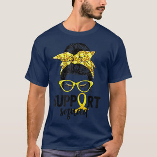 Support Squad Messy Bun Yellow Ribbon Childhood Ca T-Shirt