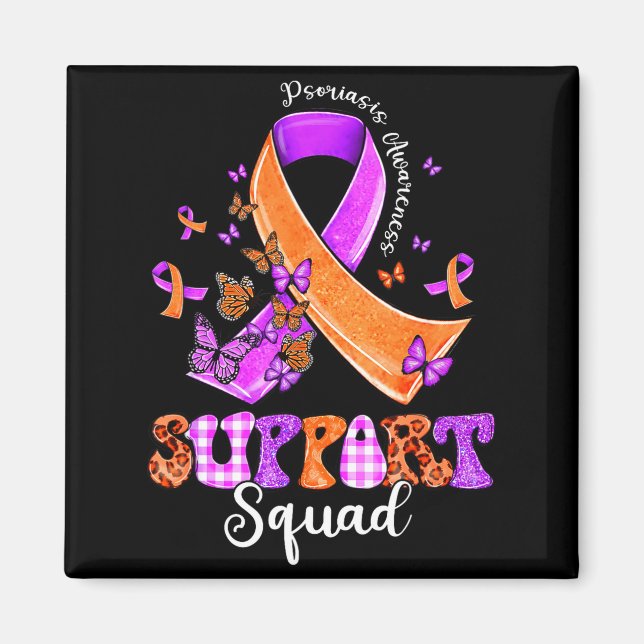 Support Squad Orange Purple Ribbon Psoriasis Aware Magnet (Front)