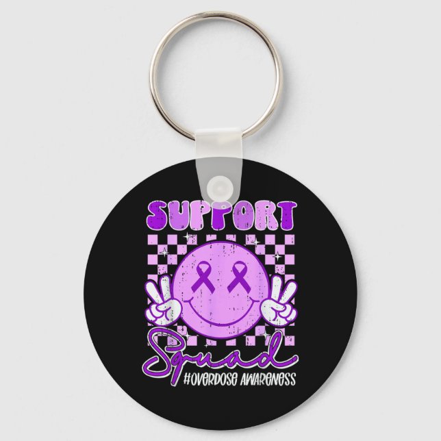 Support Squad Overdose Awareness Smile Face Ribbon Keychain (Front)