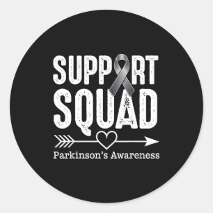 Support squad parkinsons awareness grey ribbon classic round sticker