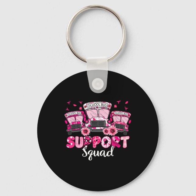 Support Squad Pink Leopard School Bus Driver Breas Keychain (Front)