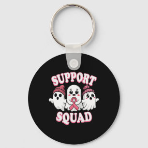Support Squad Pink Ribbon Ghost Breast Cancer Awar Keychain