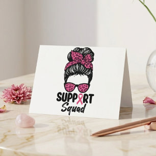 Support Squad Pink Ribbon Messy Bun Design Thank You Card