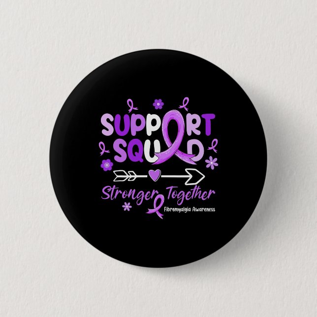 Support Squad Purple Ribbon Fibromyalgia Awareness 2 Inch Round Button (Front)