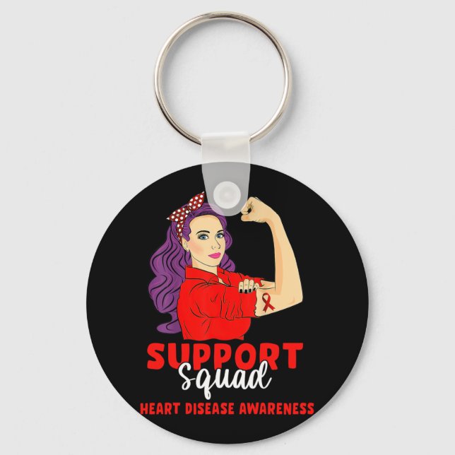 Support Squad Red Warrior Heart Disease Awareness  Keychain (Front)