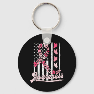 Support Squad Ribbon USA Flag Breast Cancer Keychain