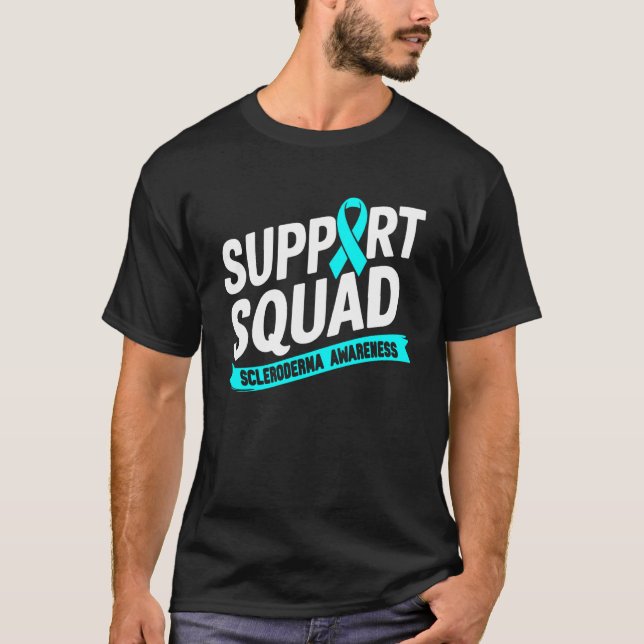 Support Squad Scleroderma Awareness Teal Ribbon Mo T-Shirt (Front)