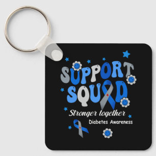 Support Squad Strong Together Blue Ribbon Diabetes Keychain