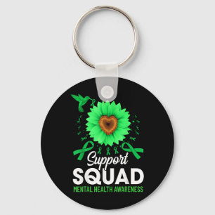 Support Squad Sunflower Green Ribbon Mental Health Keychain