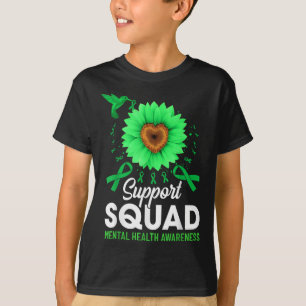 Support Squad Sunflower Green Ribbon Mental Health T-Shirt