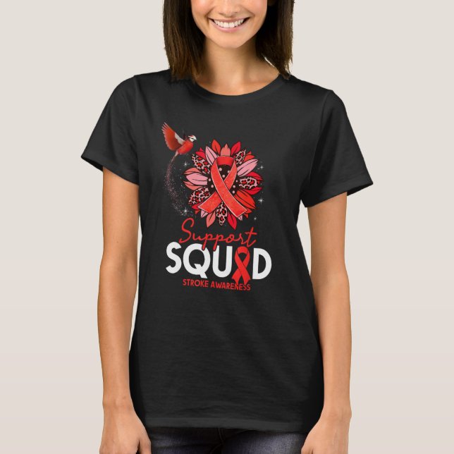 Support Squad Sunflower Hummingbird Stroke Awarene T-Shirt (Front)