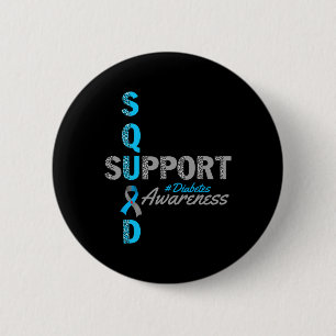 Support Squad T1d T2d Diabetes Grey Blue Ribbon 2 Inch Round Button