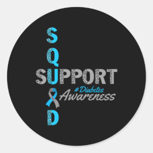 support squad t1d t2d diabetes grey blue ribbon  classic round sticker