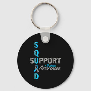 Support Squad T1d T2d Diabetes Grey Blue Ribbon Keychain