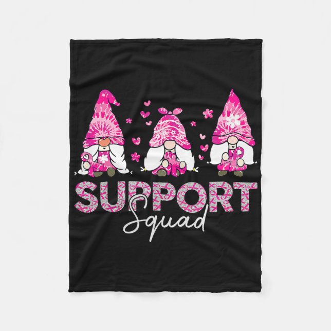 Support Squad Tie Dye Gnome Breast Cancer Awarenes Fleece Blanket (Front)