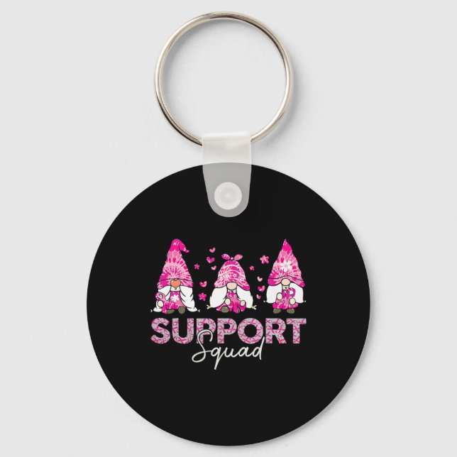 Support Squad Tie Dye Gnome Breast Cancer Awarenes Keychain (Front)