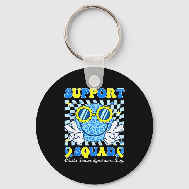 Support squad world down syndrome awareness kids keychain (Front)