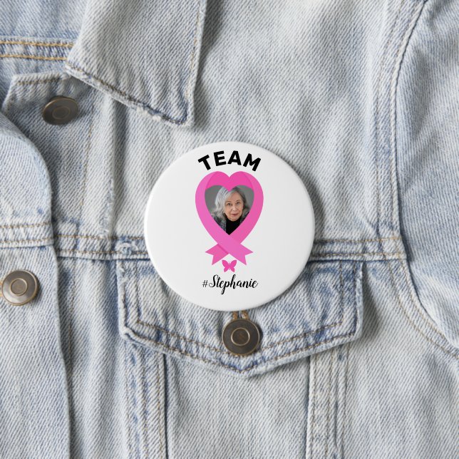 Support Team Breast Cancer Awareness Custom Photo 3 Inch Round Button (In Situ)