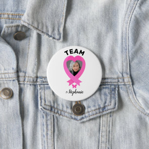 Support Team Breast Cancer Awareness Custom Photo 3 Inch Round Button