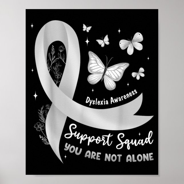 Support Team Dyslexia Awareness Silver Ribbon Poster (Front)