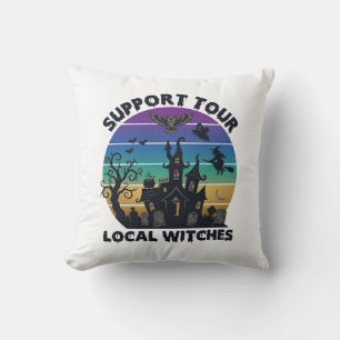 Support Tour Local Witches Halloween Haunted House Throw Pillow