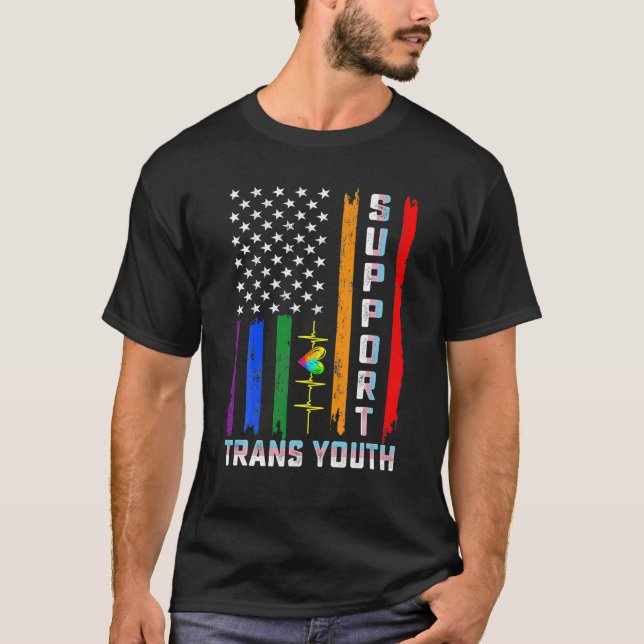 Support Trans Youth US Flag LGBT Pride Tees Men (Front)