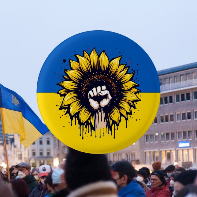 Support Ukraine Blue & Yellow Sunflower Flag 1 Inch Round Button (Creator Uploaded)