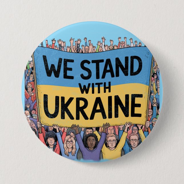 Support Ukraine Crowd Design, Unity and Freedom 3 Inch Round Button (Front)