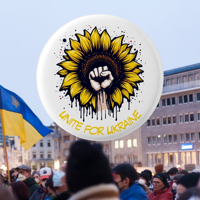 Support Ukraine Fist & Sunflower 1 Inch Round Button (Creator Uploaded)